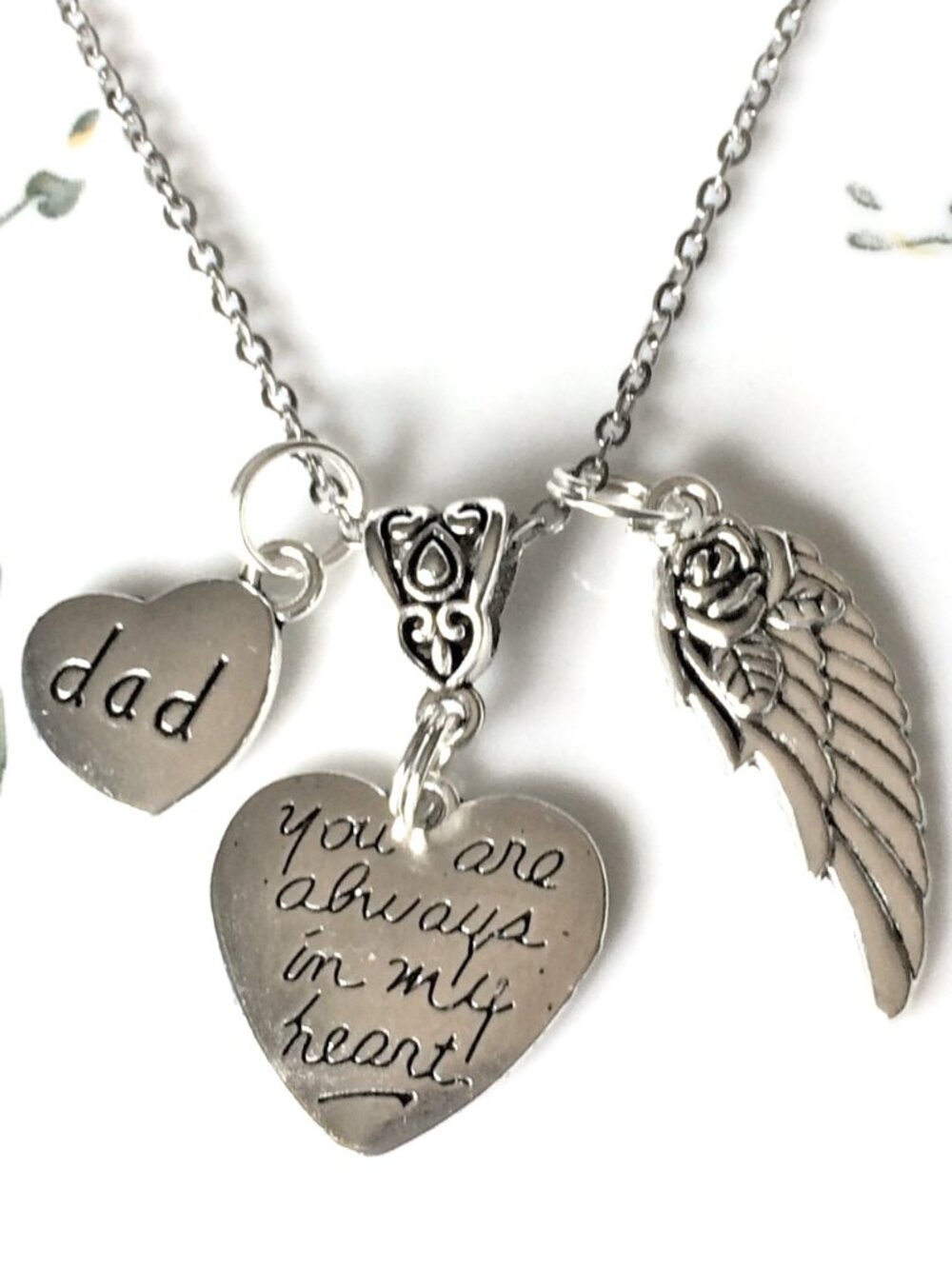 Dad Memorial Loss Necklace Handmade w/stainless chain